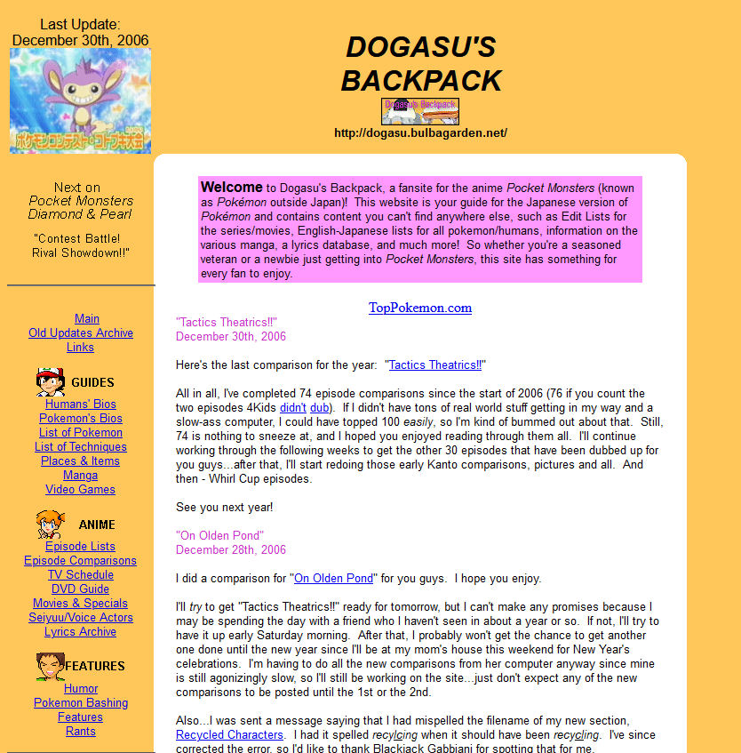 a simple yellow webpage with two columns. on the left side is the navigation bar, and on the right is the content.