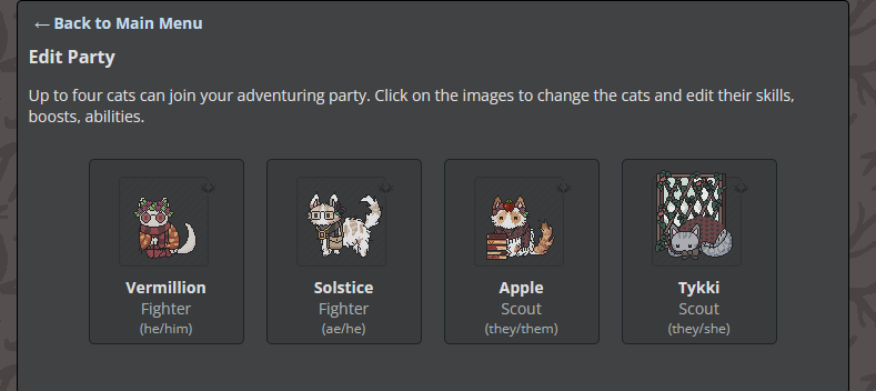 pixel cats adventuring party