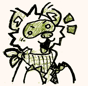 a shoulder-shot pencil drawing of a ferret with a bandana with a mischievous expression and slightly askew eyes.